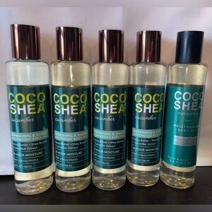 Lot of 5 New Bath and Body Works Coco Shea Cucumber Body Oil